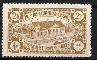 Reklamemarke Biela, Für den Turnhallenbau, Deutscher Turnverein Gebäude