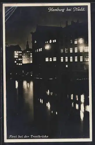 AK Hamburg, Fleet bei der Trostbrücke bei Nacht