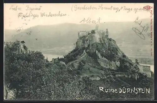 AK Dürnstein, Die Ruine auf dem Berggipfel