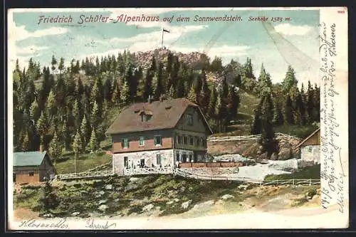 AK Schottwien, Sonnwendstein, Blick auf das Friedrich Schüler-Alpenhaus