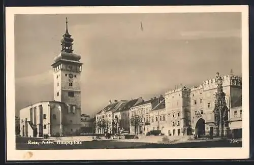 AK Retz, Hauptplatz mit Kirche u. Säulendenkmal