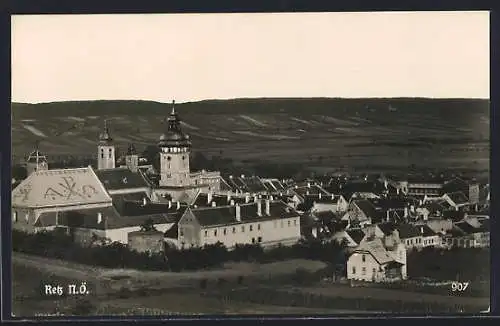 AK Retz, Ortsansicht mit Kirche aus der Vogelschau