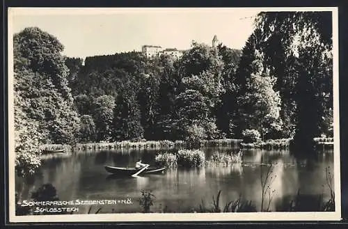 AK Seebenstein, Schlossteich mit Ruderpartie u. Schlossblick