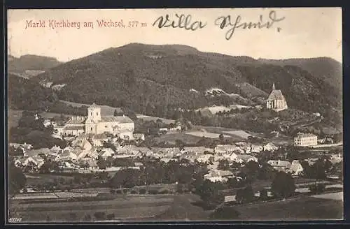 AK Kirchberg am Wechsel, Gesamtansicht mit Bergpanorama