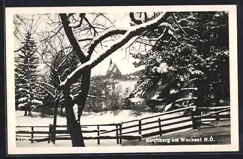 AK Kirchberg am Wechsel, Blick zur Kirche im Winter