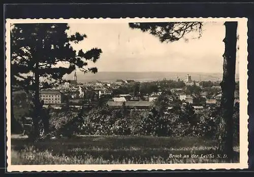 AK Bruck an der Leitha N. D., Blick auf Stadt vom Wald