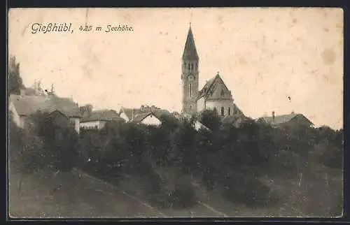 AK Giesshübl, Ortspartie mit Kirche