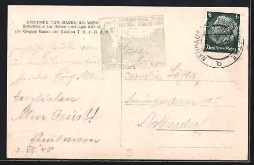 AK Baden, Aussichtsturm am Eisernen Tor mit Leuten