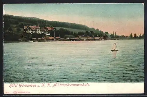 AK Klagenfurt, Hotel Wörthersee u. K.K. Militärschwimmschule