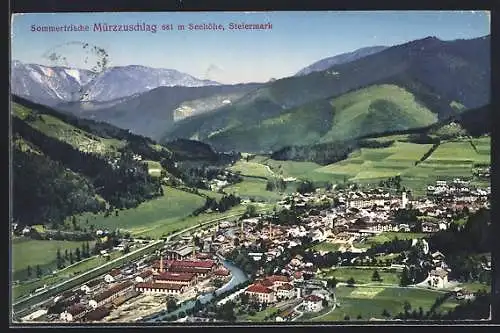 AK Mürzzuschlag /Steiermark, Totalansicht im Tal