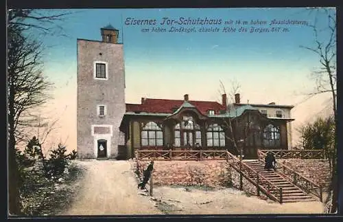 AK Baden, Eisernes Tor-Schützhaus mit Aussichtsturm am hohen Lindkogel