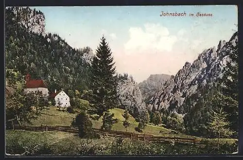 AK Johnsbach im Gesäuse, Teilansicht mit Blick zur Kirche