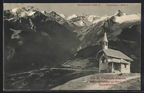 AK Schmittenhöhe, St. Elisabeth-Kapelle mit Blick auf Grossglockner und Kitzsteinhorn