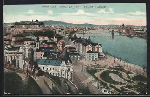 AK Budapest, Teilansicht an der Donau