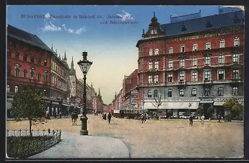 AK Budapest, Baross-Platz und Rakoczistrasse mit Strassenbahn