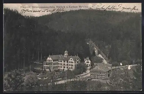 AK Nagold, Militärgenesungsheim Waldeck und Kurhaus Waldlust aus der Vogelschau