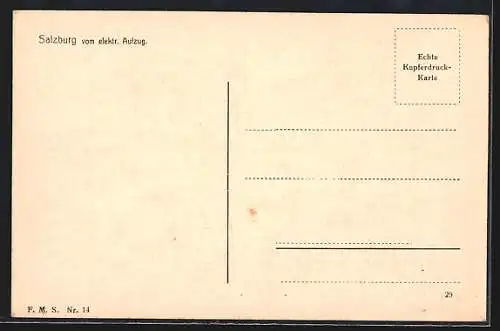 AK Salzburg, Ansicht vom elektrischen Aufzug aus