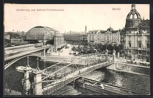 AK Berlin, Bahnhof Friedrichstrasse und Schlütersteg