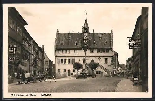 AK Ochsenfurt a. Main, Rathaus mit Hotel, Apotheke und Geschäften