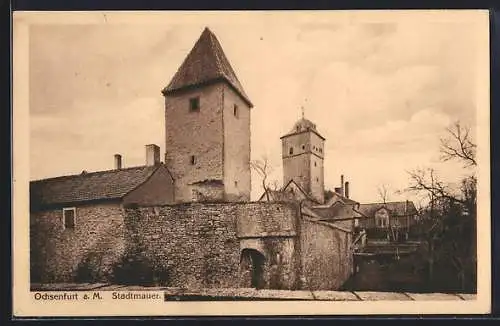 AK Ochsenfurt / Main, Stadtmauer gegen Turm