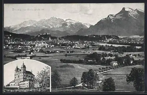 AK Salzburg, Panorama, Kirche Maria Plain