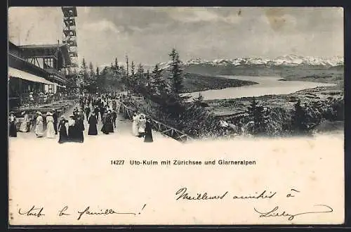 AK Zürich, Uto-Kulm, Gasthof mit Aussichtsturm, Zürichsee und Glarneralpen