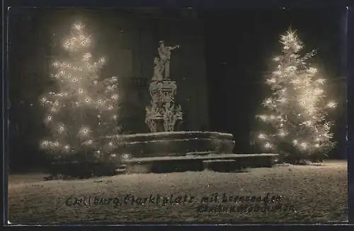 AK Weilburg, Marktplatz mit brennenden Weihnachtsbäumen