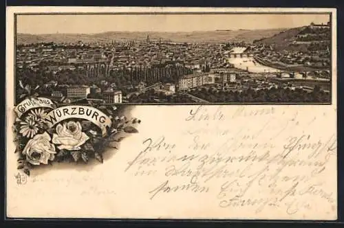 Lithographie Würzburg, Ortspanorama