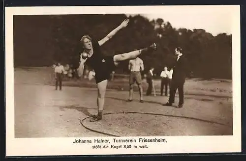 AK Friesenheim / Baden, Johanna Hafner vom Turnverein Friesenheim beim Kugelstossen