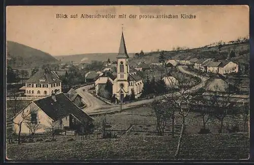 AK Alberschweiler, Ortsansicht mit der protestantischen Kirche