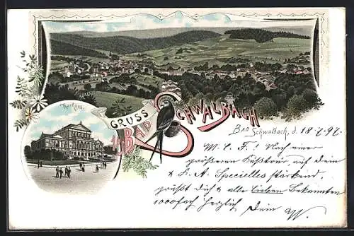 Lithographie Schwalbach / Langenschwalbach, Totale und Kurhaus