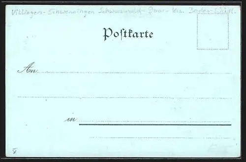 Mondschein-Lithographie Villingen / Schwarzwald, Romeius mit Hellebarde und Schild, Rathhaus, Totalansicht