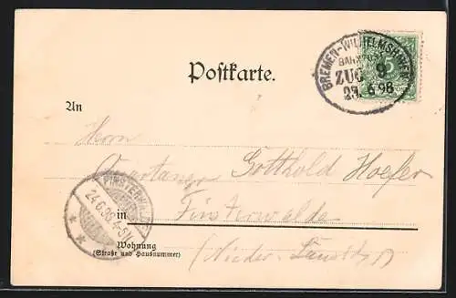 Passepartout-Lithographie Oldenburg / O., Totalansicht aus der Vogelschau, Wappen