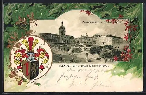 Passepartout-Lithographie Mannheim, Paradeplatz mit Kaufhaus & Litfasssäule