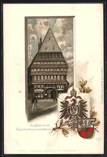 Passepartout-Lithographie Hildesheim, Knochenhaueramtshaus mit Wappen