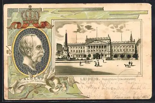 Lithographie Leipzig, Augusteum (Universität), Profil König Albert von Sachsen