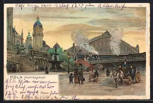 Lithographie Köln, Partie am Hauptbahnhof