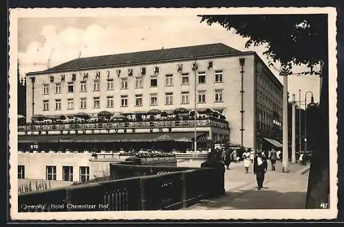 AK Chemnitz, Hotel Chemnitzer Hof mit Terrasse und Balkon