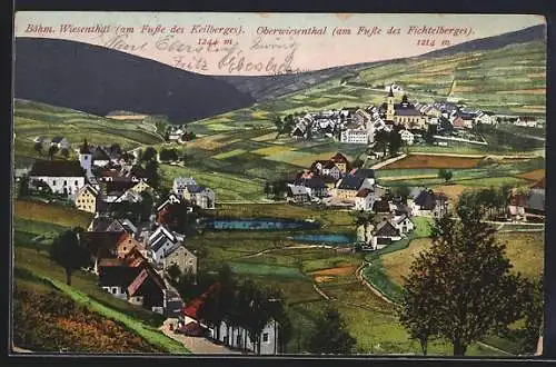 AK Oberwiesenthal, am Fusse des Keilberges, mit Böhmisch Wiesenthal