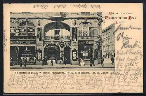 AK Berlin, Gaststätte Weihenstephan-Palast, Friedrichstrasse 176 /177, Ecke Jägerstrasse