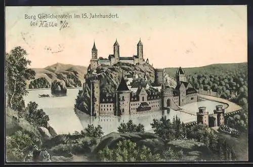 AK Halle / Saale, Blick zur Burg Giebichenstein im 15. Jahrhundert