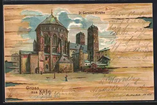 Lithographie Köln, St. Gereon-Kirche