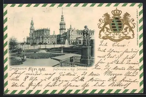 AK Dresden, Hofkirche und Kgl. Schloss, Wappen