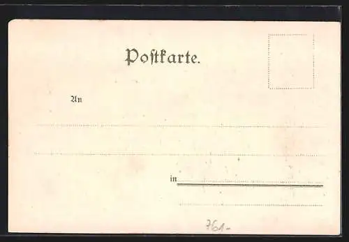 Lithographie Karlsruhe, Wasserkunst im Schlosspark, das Wappen