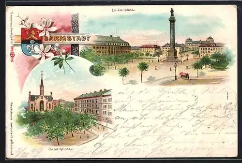 Lithographie Darmstadt, Luisenplatz, Capellplatz