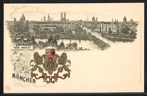 Lithographie München-Au, Blick vom Maximilianeum auf die Stadt