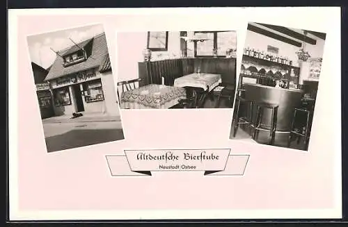 AK Neustadt / Ostsee, Gasthaus Altdeutsche Bierstube in der Waschgrabenstrasse 16, Innen- und Aussenansicht