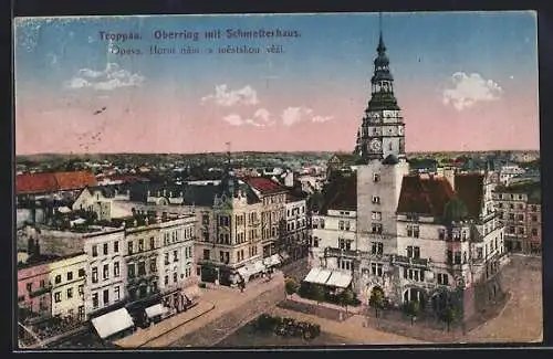 AK Troppau /Opava, Blick auf das Schmetterhaus mit Pferdekutschen