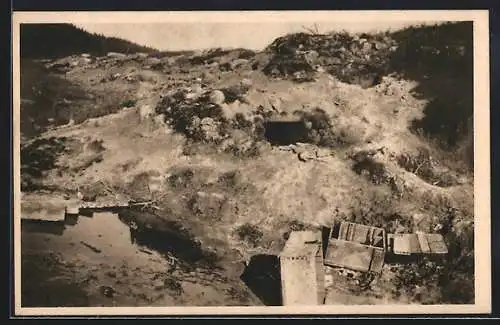 AK Überreste eines tschechischen Bunkers, Velká Polom-Slezská Dedina, 1945