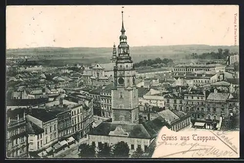 AK Troppau, Blick über die Dächer der Stadt